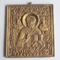 Icône bronze Saint Nicolas le Thaumaturge Russie XIXe siècle
