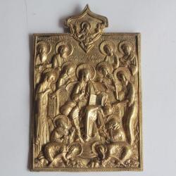 Icône orthodoxe bronze Conciles des Apôtres XIXe sièclea