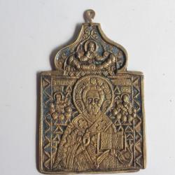 Icône bronze émaillé Saint Nicolas le Thaumaturge Russie XIXe siècle