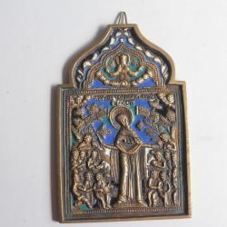 Icône bronze émaillé Protection de la Mère de Dieu Russie XIXe siècle