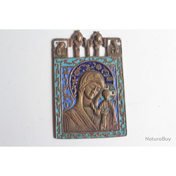 Icne bronze maill Vierge  l'enfant Russie XIXe sicle