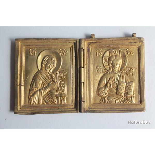 Icne triptyque bronze maill Disis Russie XIXe sicle