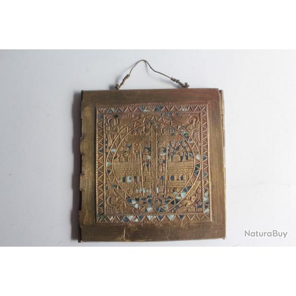 Icne triptyque bronze maill Disis Russie XIXe sicle