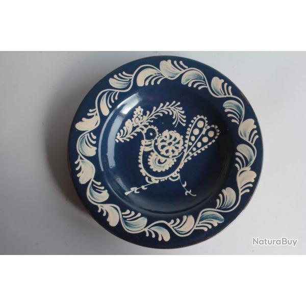 Assiette folklorique hongroise terre cuite vernisse Oiseau