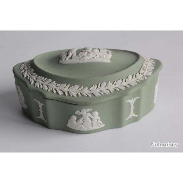 Bote  bijoux porcelaine biscuit jaspe vert Wedgwood