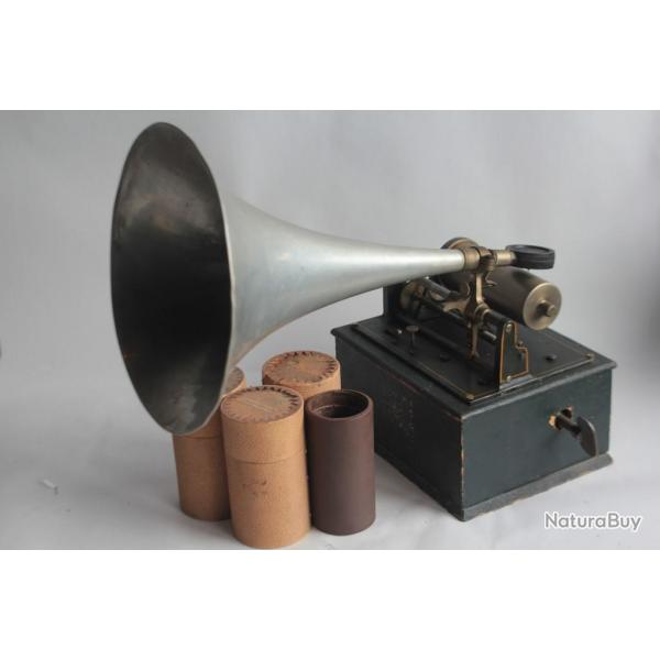 Phonographe  cylindre Path avec 22 cylindres en cire