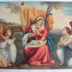 Peinture à l'huile religieuse Vierge à l'enfant Anges Madonna