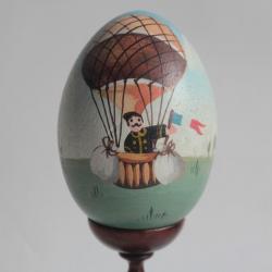 OEuf bois peint Montgolfière JMF Robuchon Art naïf