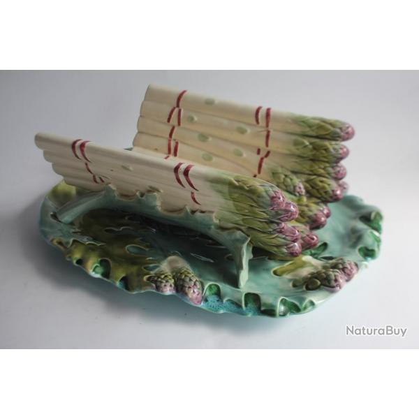 Plat gouttoir  Asperges barbotine Keller & Guerin Lunville