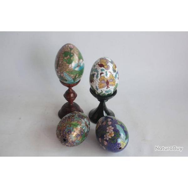 4 OEufs maux cloisonns Chine ou Japon
