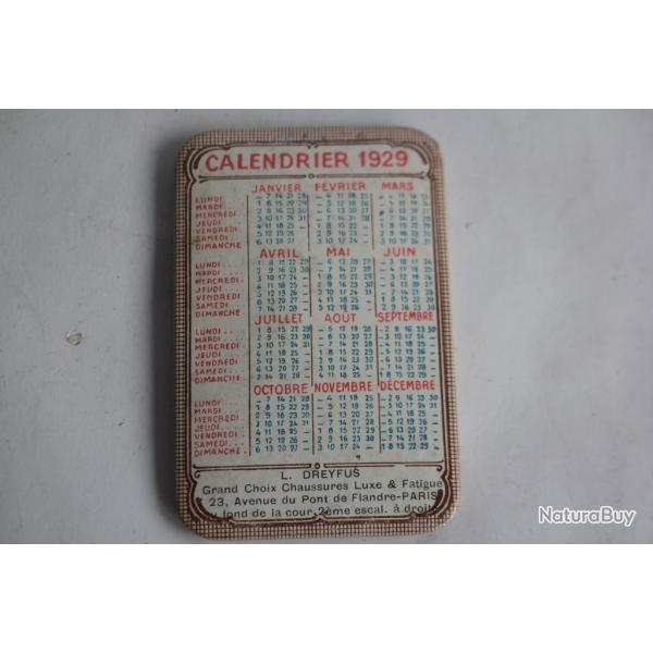 Miroir de poche publicitaire Calendrier 1929 Dreyfus Chaussures Paris