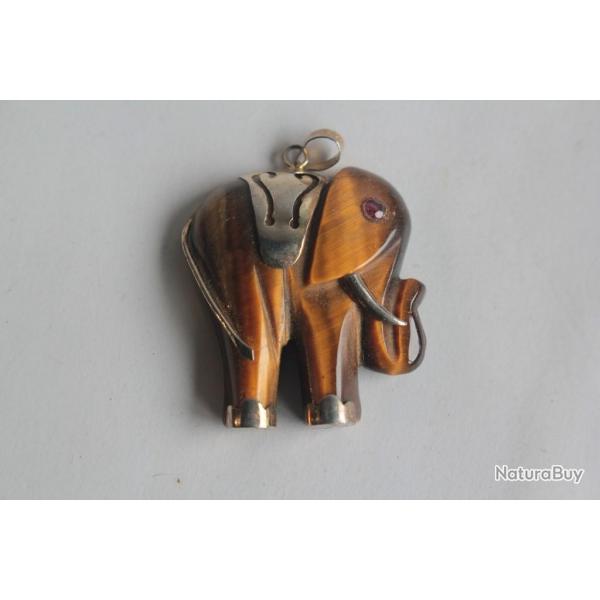 Pendentif lphant OEil du tigre vermeil