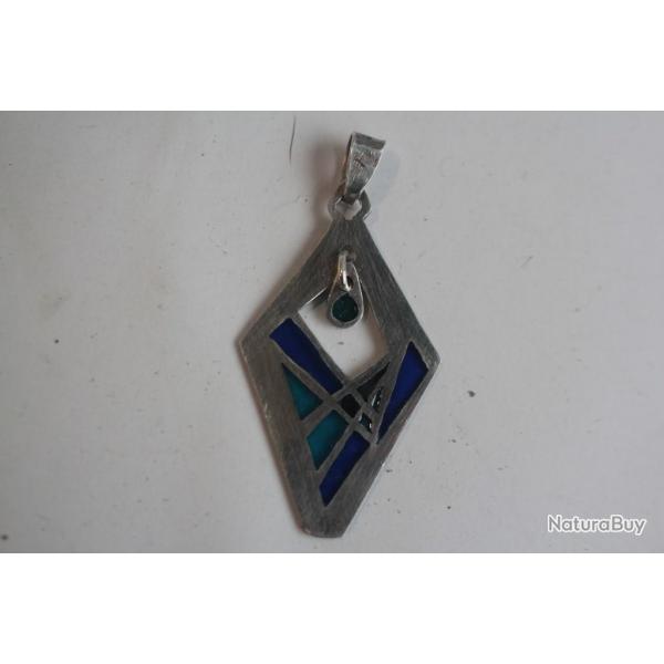 Pendentif argent et mail plique  jour
