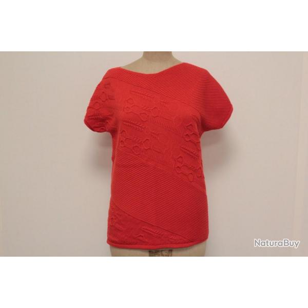 HERMES Pull manches courtes cachemire rouge T40