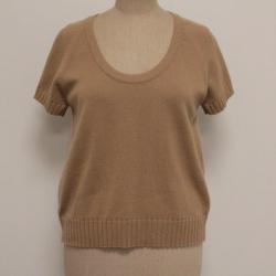 HERMES Pull manches courtes cachemire marron clair T42