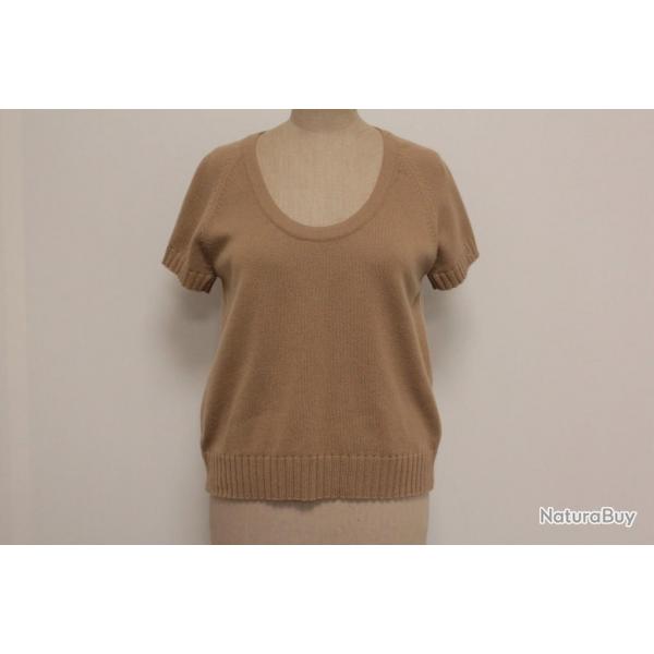 HERMES Pull manches courtes cachemire marron clair T42
