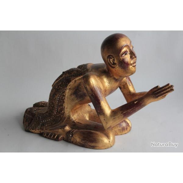 Moine Bouddhiste bois dor Birmanie