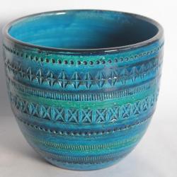 Cache pot céramique bleu Aldo LONDI pour Bitossi Blue Rimini Italie