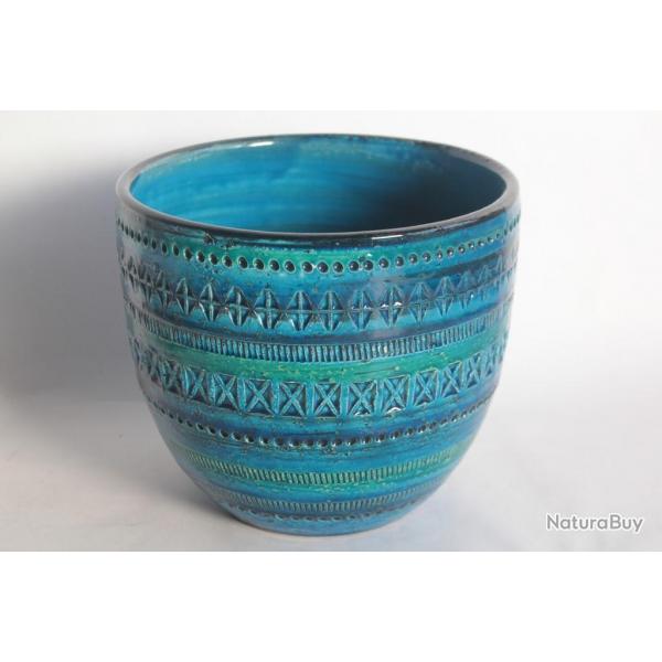 Cache pot cramique bleu Aldo LONDI pour Bitossi Blue Rimini Italie