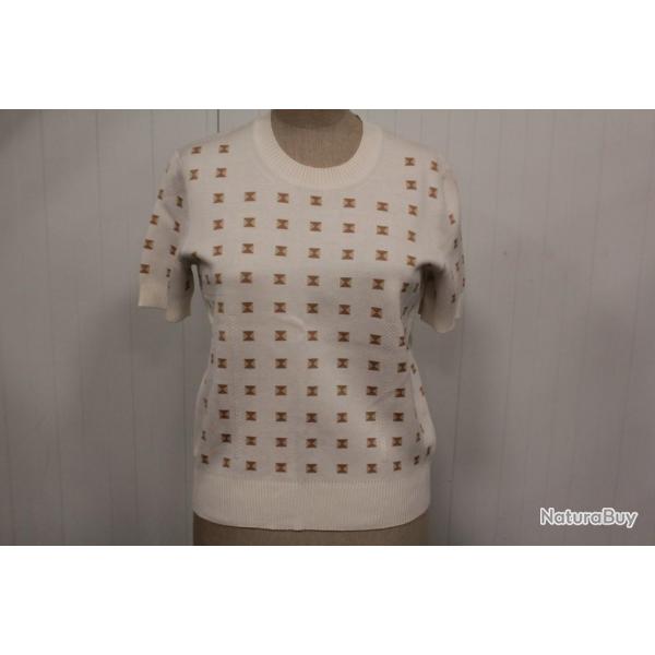 HERMES Pull  motifs soie manches courtes T40