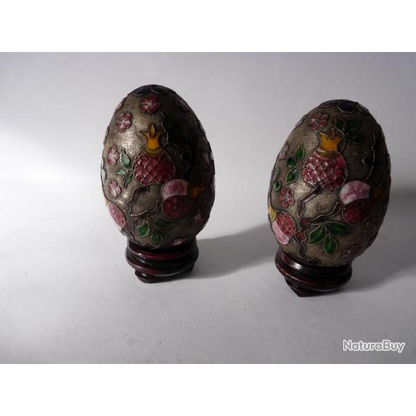 Paire d'oeufs maux cloisonns Chine antiquits