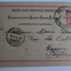 Entier Postal Autriche 10h 20 para 20 oblitéré 1902