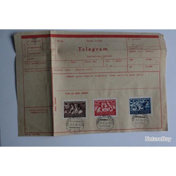 Telegrame Tchcoslovaquie non circul 1946