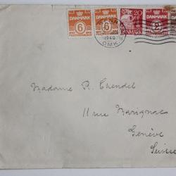 Enveloppe Danemark vers Suisse avec contrôle poste Nancy 1940