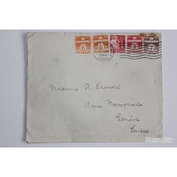 Enveloppe Danemark vers Suisse avec contrle poste Nancy 1940