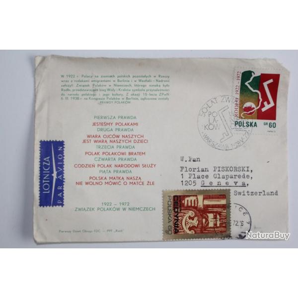 Enveloppe Pologne union des polonais en Allemagne par avion 1972