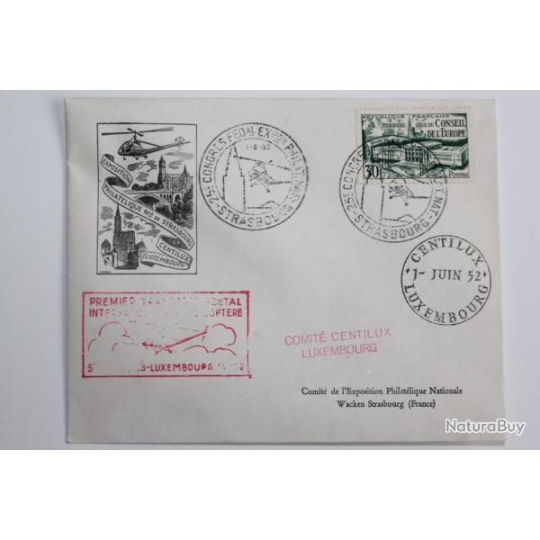 Expo philatlique Strasbourg et centilux Luxembourg 1952 hlicoptre