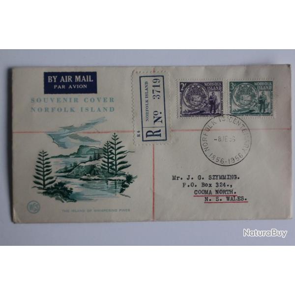 Enveloppe souvenir cover Norfolk Island par avion recommander 1956