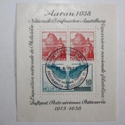 Timbres Bloc FDC commémoratif exposition philatélique à Aarau 1938