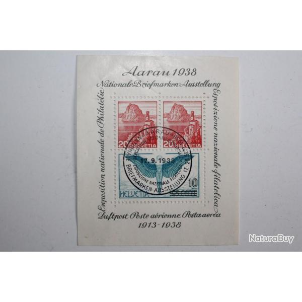 Timbres Bloc FDC commmoratif exposition philatlique  Aarau 1938