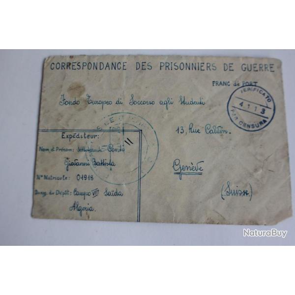 Enveloppe Italie Correspondance des prisonniers de Guerre