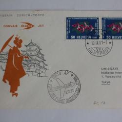 Enveloppe Suisse Suissair Zurich Tokyo timbre commémoratifs paire 1961