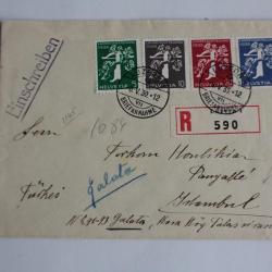 Enveloppe Suisse recommandé pour Istanbul 1940 + vignette Luzern 1939