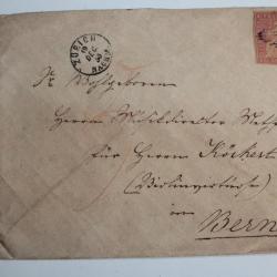 Enveloppe Timbres Suisse Helvétie assise 15 cts 1er émission 1855