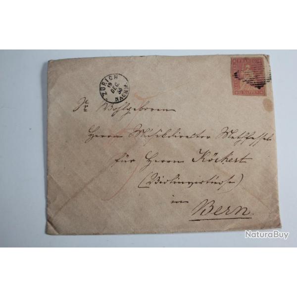 Enveloppe Timbres Suisse Helvtie assise 15 cts 1er mission 1855