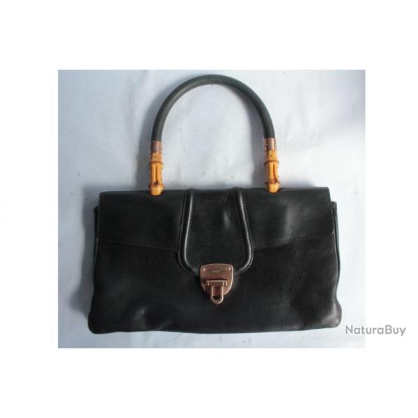 GUCCI Sac  main vintage Bambou cuir noir Bamboo Bag