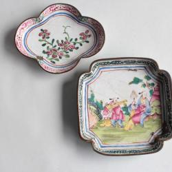 Coupelles émaux cuivre peint canton Chine XVIIIe siècle