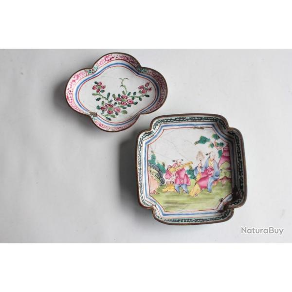 Coupelles maux cuivre peint canton Chine XVIIIe sicle