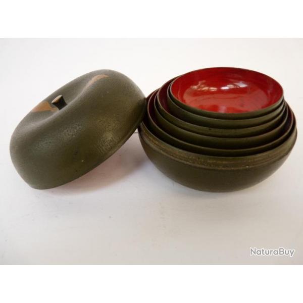 Boite pomme de coupelles Bois laqu Chine ou Japon