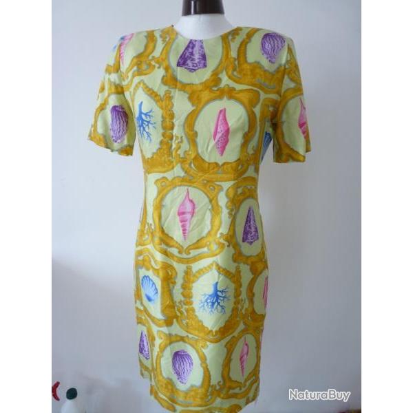 Robe d't Soie Jaune BON GENIE Vintage T40