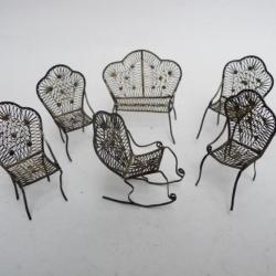 Salon de poupée miniature argent jouet banc chaises