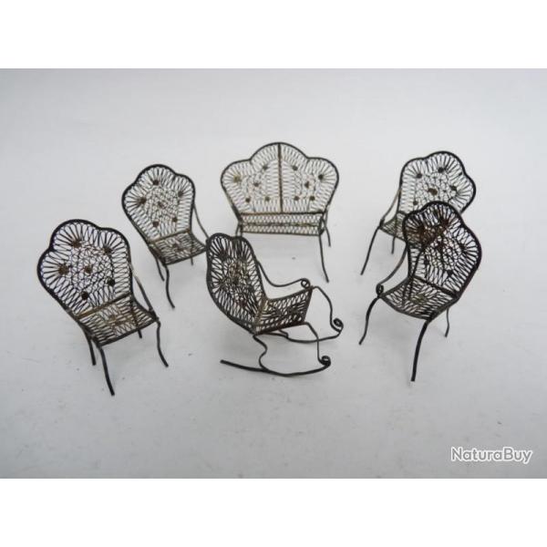 Salon de poupe miniature argent jouet banc chaises