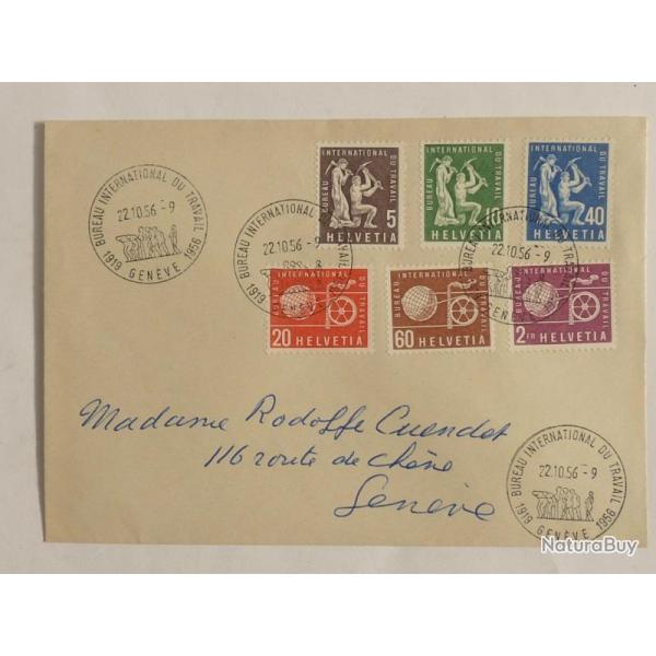 Timbres Suisse BIT 1956 oblitr FDC sur enveloppe