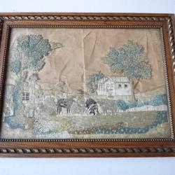 Tableau soie brodée XIXe siècle Art populaire Broderie