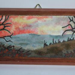 Cuivre émaillé Coucher de soleil signé DBD émailleur genevois