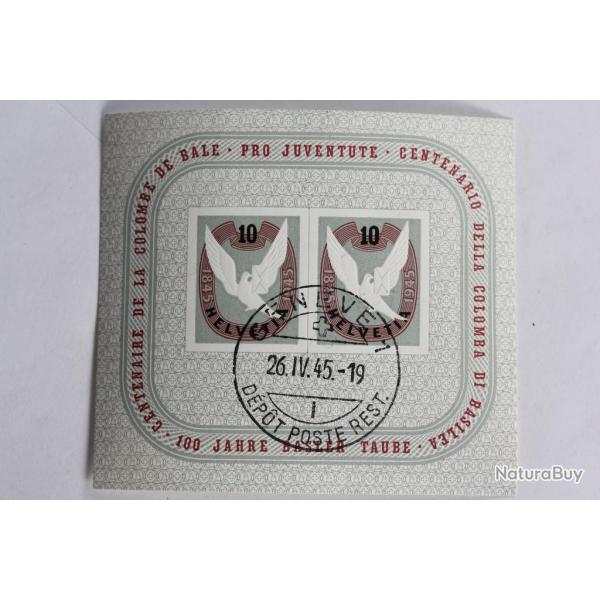 Timbre Suisse Pro Juventute B144 Centenaire Colombe de Ble 1945
